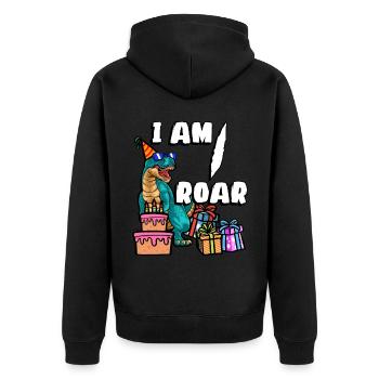 Je suis 1 Roarer | Chemise d’anniversaire de dinosaure - Veste à capuche bio Premium Unisexe - noir - Dos - Nico (187cm)