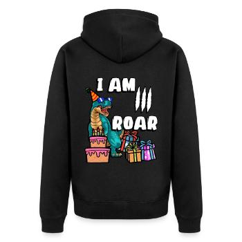 Je suis 3 Roars | Chemise d’anniversaire de dinosaure - Veste à capuche bio Premium Unisexe - noir - Dos - Nico (187cm)
