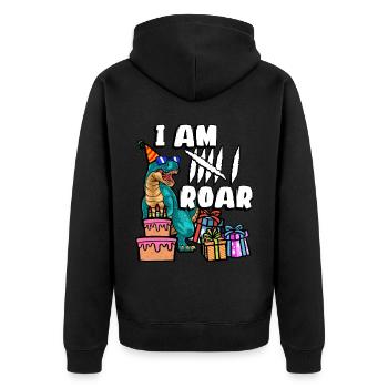 Je suis 6 Roars | Chemise d’anniversaire de dinosaure - Veste à capuche bio Premium Unisexe - noir - Dos - Nico (187cm)