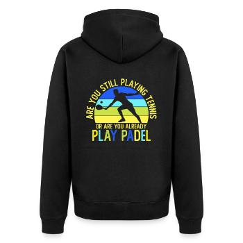 Padel Spielen Arbeit Später Padel Tennis Geschenk - Unisex Premium Bio Zip Hoodie - Schwarz - Hinten - Nico (187cm)