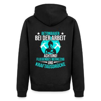 Betonbauer bei der Arbeit Lustiger Spruch - Unisex Premium Bio Zip Hoodie - Schwarz - Hinten - Nico (187cm)