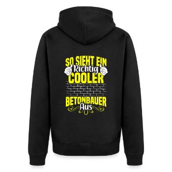 So sieht ein richtig cooler Betonbauer aus - Unisex Premium Bio Zip Hoodie - Schwarz - Hinten - Nico (187cm)