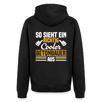 So sieht ein richtig cooler Betonbauer aus - Unisex Premium Bio Zip Hoodie - Schwarz - Hinten - Nico (187cm)