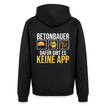 Lustiger Betonbauer Spruch - Unisex Premium Bio Zip Hoodie - Schwarz - Hinten - Nico (187cm)