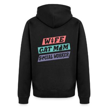 School Social Work Month Wife Cat - Unisex Premium Bio Zip Hoodie - Schwarz - Hinten - Nico (187cm)
