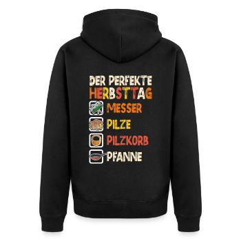 Pilze Sammeln Pilzsammler Pilzexperte Spruch - Unisex Premium Bio Zip Hoodie - Schwarz - Hinten - Nico (187cm)