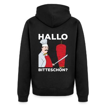 Hallo Bitteschön? Döner Kebab Geschenk - Unisex Premium Bio Zip Hoodie - Schwarz - Hinten - Nico (187cm)