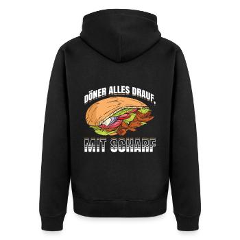 Döner Alles Drauf, Mit Scharf Döner Kebab Geschenk - Unisex Premium Bio Zip Hoodie - Schwarz - Hinten - Nico (187cm)