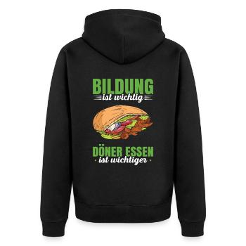 Bildung Ist Wichtig Döner Essen Ist Wichtiger - Unisex Premium Bio Zip Hoodie - Schwarz - Hinten - Nico (187cm)