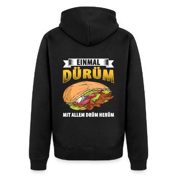 Einmal Dürüm Mit Allem Drüm Herüm - Unisex Premium Bio Zip Hoodie - Schwarz - Hinten - Nico (187cm)