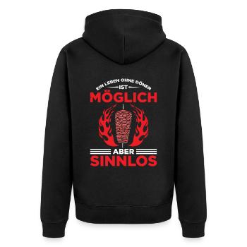 Ein Leben Ohne Döner Ist Möglich Aber Sinnlos - Unisex Premium Bio Zip Hoodie - Schwarz - Hinten - Nico (187cm)