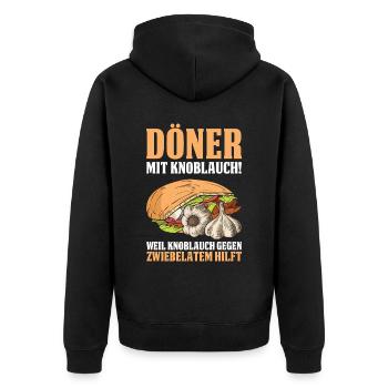 Döner Mit Knoblauch! Weil Knoblauch Gegen Zwiebela - Unisex Premium Bio Zip Hoodie - Schwarz - Hinten - Nico (187cm)
