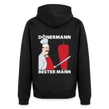 Dönermann Bester Mann Döner Kebab Geschenk - Unisex Premium Bio Zip Hoodie - Schwarz - Hinten - Nico (187cm)