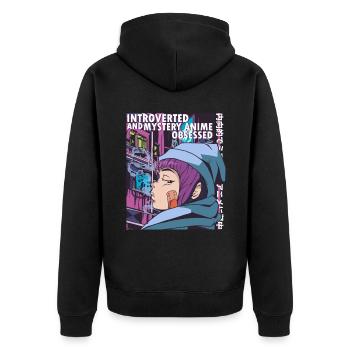Introvertiert Anime Ästhetik Vaporwave Japan - Unisex Premium Bio Zip Hoodie - Schwarz - Hinten - Nico (187cm)