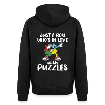 Nur ein Junge in Puzzle verliebt - Unisex Premium Bio Zip Hoodie - Schwarz - Hinten - Nico (187cm)