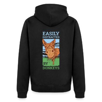 Easily Distracted By Donkeys Esel Geschenk - Unisex Premium Bio Zip Hoodie - Schwarz - Hinten - Nico (187cm)