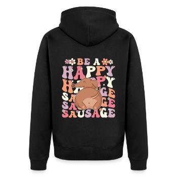 Sei ein glücklicher Wursthund Lustiger süßer Dackel - Unisex Premium Bio Zip Hoodie - Schwarz - Hinten - Nico (187cm)