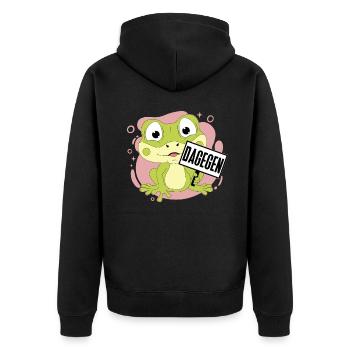 Statement Frosch dagegen - Unisex Premium Bio Zip Hoodie - Schwarz - Hinten - Nico (187cm)