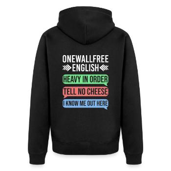Onewallfree English für Englisch Lehrer Übersetzer - Unisex Premium Bio Zip Hoodie - Schwarz - Hinten - Nico (187cm)