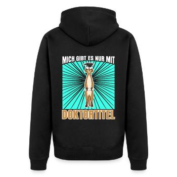 Doktortitel Erdmännchen Doktorarbeit - Unisex Premium Bio Zip Hoodie - Schwarz - Hinten - Nico (187cm)