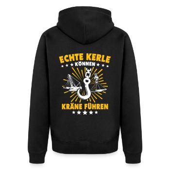 Kranführer Kran Sprüche Kranfahrer - Unisex Premium Bio Zip Hoodie - Schwarz - Hinten - Nico (187cm)