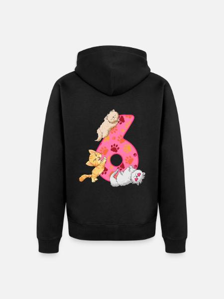 6th Birthday Kitten | Cat Birthday Shirt | - Unisex Premium Organic Zip Hoodie - black