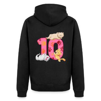 Chaton du 10e anniversaire | Chemise d’anniversaire de chat - Veste à capuche bio Premium Unisexe - noir - Dos - Nico (187cm)