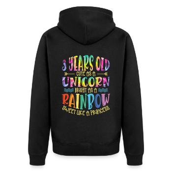 3 years old Cute Like a Unicorn Bright Like A - Unisex Premium Organic Zip Hoodie - black - Back - Nico (187cm)