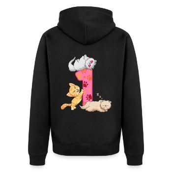Chaton du 1er anniversaire | Chemise d’anniversaire de chat | - Veste à capuche bio Premium Unisexe - noir - Dos - Nico (187cm)