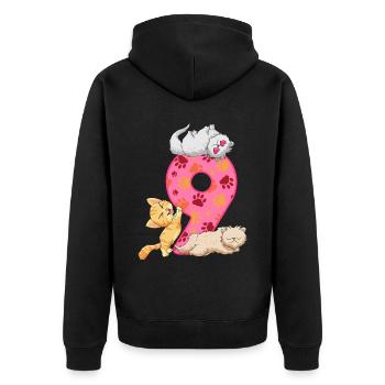 9. Geburtstag Kätzchen | Katze Geburtstag Shirt | - Unisex Premium Bio Zip Hoodie - Schwarz - Hinten - Nico (187cm)
