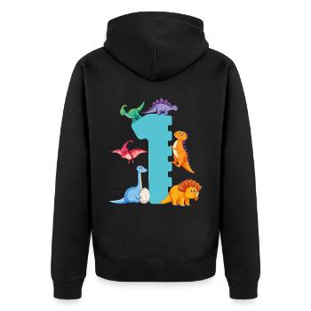 1er anniversaire | Chemise d’anniversaire de dinosaure | - Veste à capuche bio Premium Unisexe - noir - Dos - Nico (187cm)