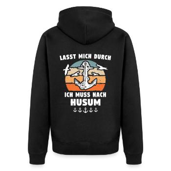 Husum Souvenir Husumer - Unisex Premium Bio Zip Hoodie - Schwarz - Hinten - Nico (187cm)