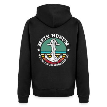 Husum Souvenir Husumer - Unisex Premium Bio Zip Hoodie - Schwarz - Hinten - Nico (187cm)