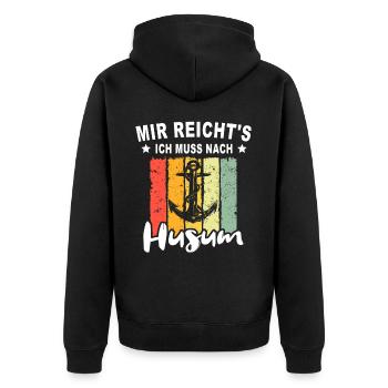 Husum Souvenir Husumer - Unisex Premium Bio Zip Hoodie - Schwarz - Hinten - Nico (187cm)