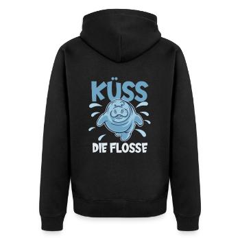 Cold Nose Warm Heart Manatee mollige Seekuh - Unisex Premium Bio Zip Hoodie - Schwarz - Hinten - Nico (187cm)