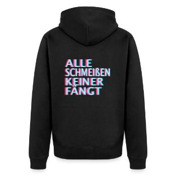 Techno Raver EDM Uptempo Speedcore Tekk Hardtekk - Unisex Premium Bio Zip Hoodie - Schwarz - Hinten - Nico (187cm)