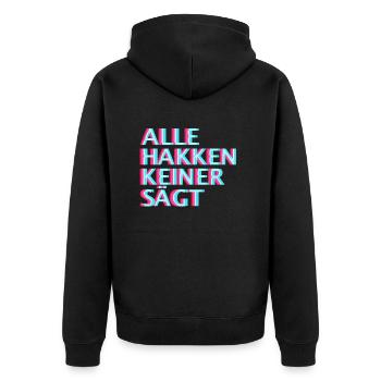 Techno Raver EDM Uptempo Speedcore Tekk Hardtekk - Unisex Premium Bio Zip Hoodie - Schwarz - Hinten - Nico (187cm)