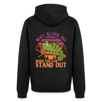 Why blend in? When you can stand out - Unisex Premium Bio Zip Hoodie - Schwarz - Hinten - Nico (187cm)