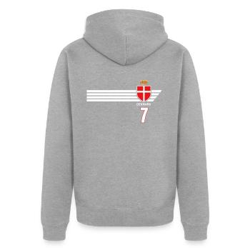 Dänemark Fussball Dänisches Wappen Flagge Dynamit - Unisex Premium Bio Zip Hoodie - Grau meliert - Hinten - Nico (187cm)
