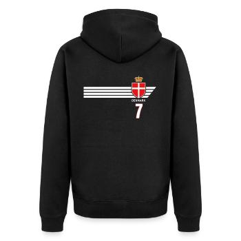 Denmark Football Danish Coat of Arms Flag Dynamite - Unisex Premium Organic Zip Hoodie - black - Back - Nico (187cm)