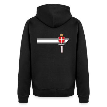 Denmark Football Danish Coat of Arms Flag Dynamite - Unisex Premium Organic Zip Hoodie - black - Back - Nico (187cm)