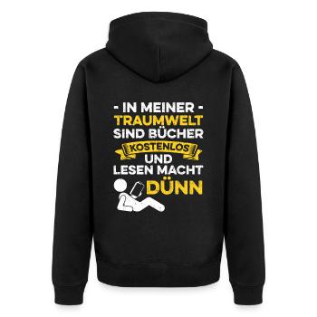 In Meiner Traumwelt Sind Bücher Kostenlos und Lese - Unisex Premium Bio Zip Hoodie - Schwarz - Hinten - Nico (187cm)