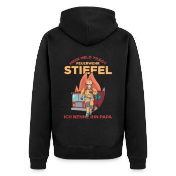 Mein Held Trägt Feuerwehr Stiefel Ich Nenne Ihn Pa - Unisex Premium Bio Zip Hoodie - Schwarz - Hinten - Nico (187cm)
