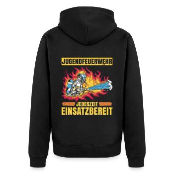 Jugendfeuerwehr Jederzeit Einsatzbereit Jugendfeue - Unisex Premium Bio Zip Hoodie - Schwarz - Hinten - Nico (187cm)