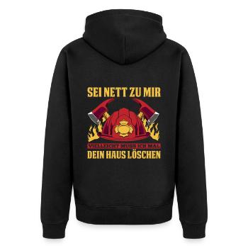 Sei Nett Zu Mir Vielleicht Muss Ich Mal Dein Haus - Unisex Premium Bio Zip Hoodie - Schwarz - Hinten - Nico (187cm)