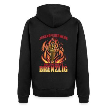 Jugendfeuerwehr Ohne Uns Wird’s Brenzlig - Unisex Premium Bio Zip Hoodie - Schwarz - Hinten - Nico (187cm)