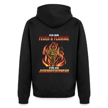 Ich Bin Feuer & Flamme Für Die Jugendfeuerwehr - Unisex Premium Bio Zip Hoodie - Schwarz - Hinten - Nico (187cm)