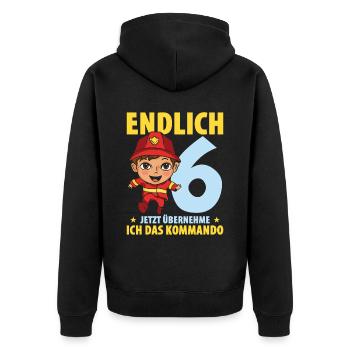 Endlich 6 Jetzt Übernehme Ich Das Kommando - Unisex Premium Bio Zip Hoodie - Schwarz - Hinten - Nico (187cm)