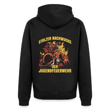 Stolzer Nachwuchs Der Jugendfeuerwehr - Unisex Premium Bio Zip Hoodie - Schwarz - Hinten - Nico (187cm)