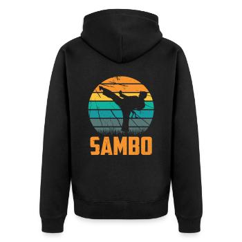Sambo Trainer Kampfkunst Kampfsport Training - Unisex Premium Bio Zip Hoodie - Schwarz - Hinten - Nico (187cm)